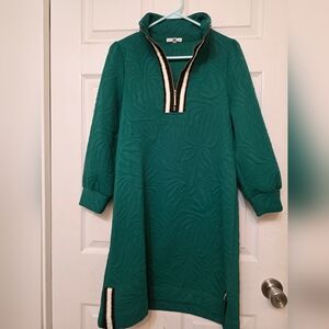 Green Textured Long Sleeve Dress